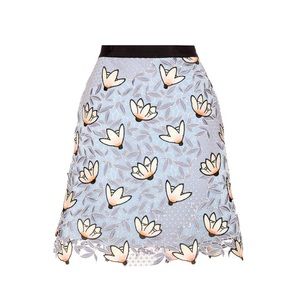 Self Portrait Embroidered Lace Skirt Grey Blue